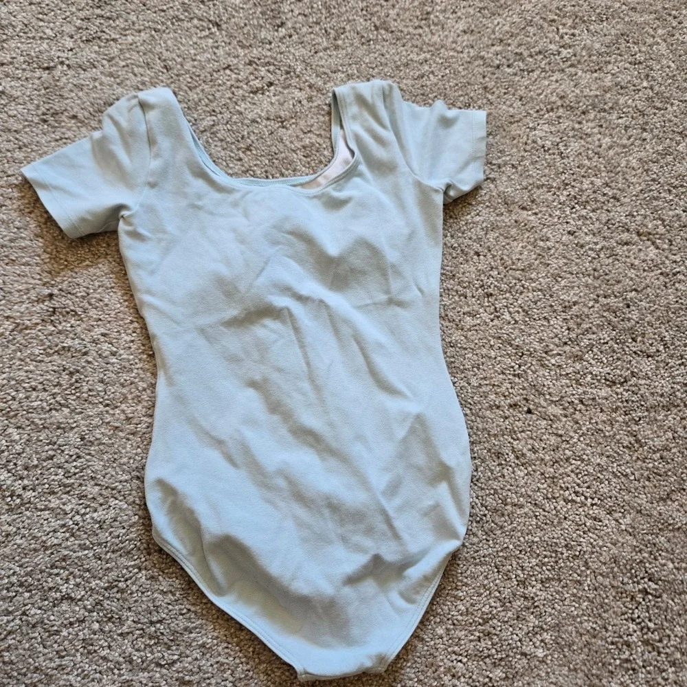 Bloch Girls Light Blue Short Sleeve Dance Leotard Size 8/10